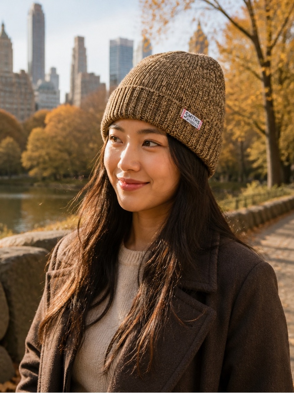 SMITHS AMERICAN Unisex Adults 100% Merino Wool Brown Solid Beanie Hat One Size